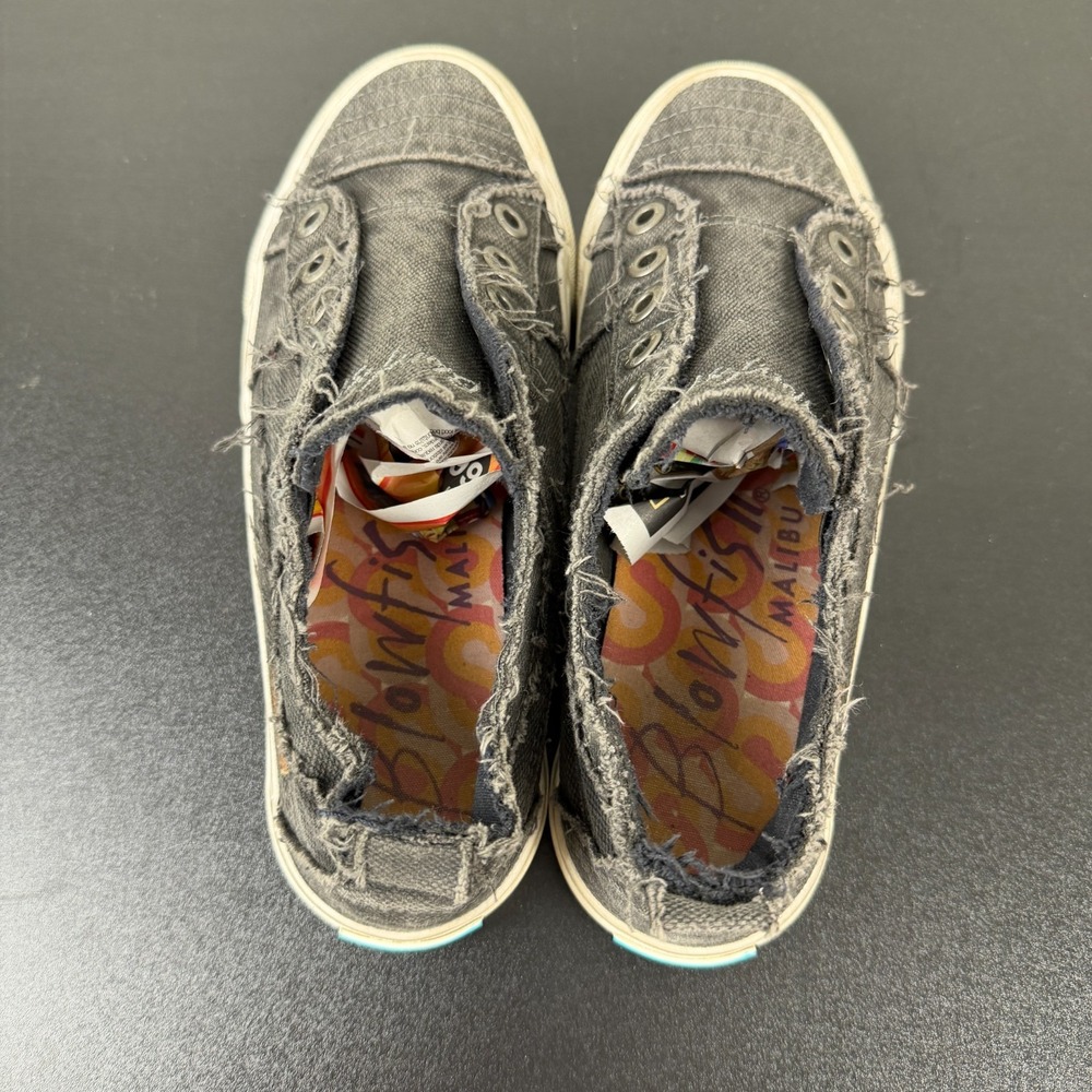 Blowfish Malibu Play Sneakers Women 7.5/8 Black Canvas Distressed Casual Slip On - Picture 9 of 12